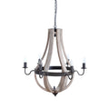 Wood Metal Chandelier With Six Lightbulbs