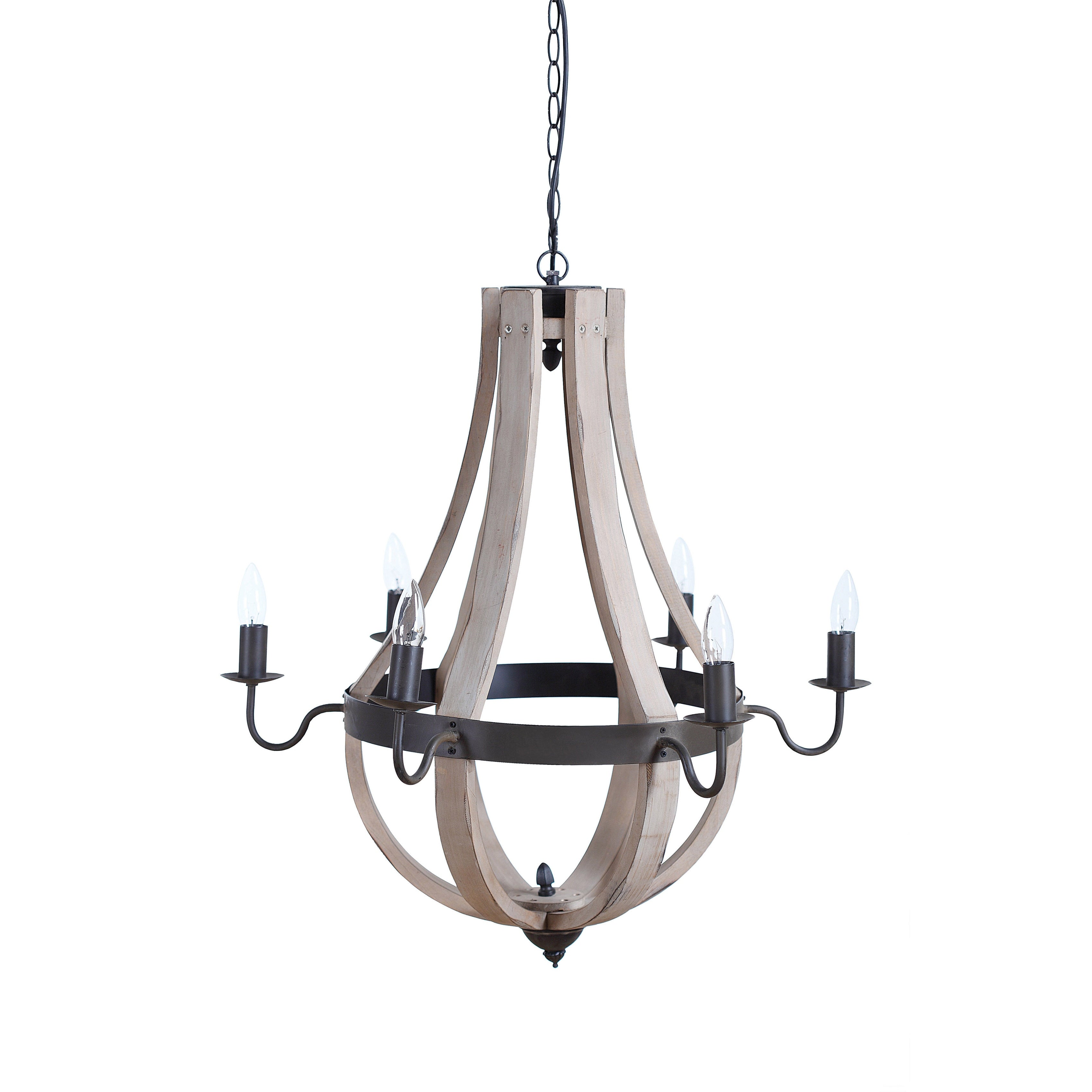 Wood Metal Chandelier With Six Lightbulbs