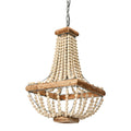 Wood Metal Framed Chandelier With Wood Bead Draping