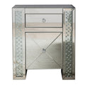 Wood Mirror Nightstand With Crystal Inserts Silver