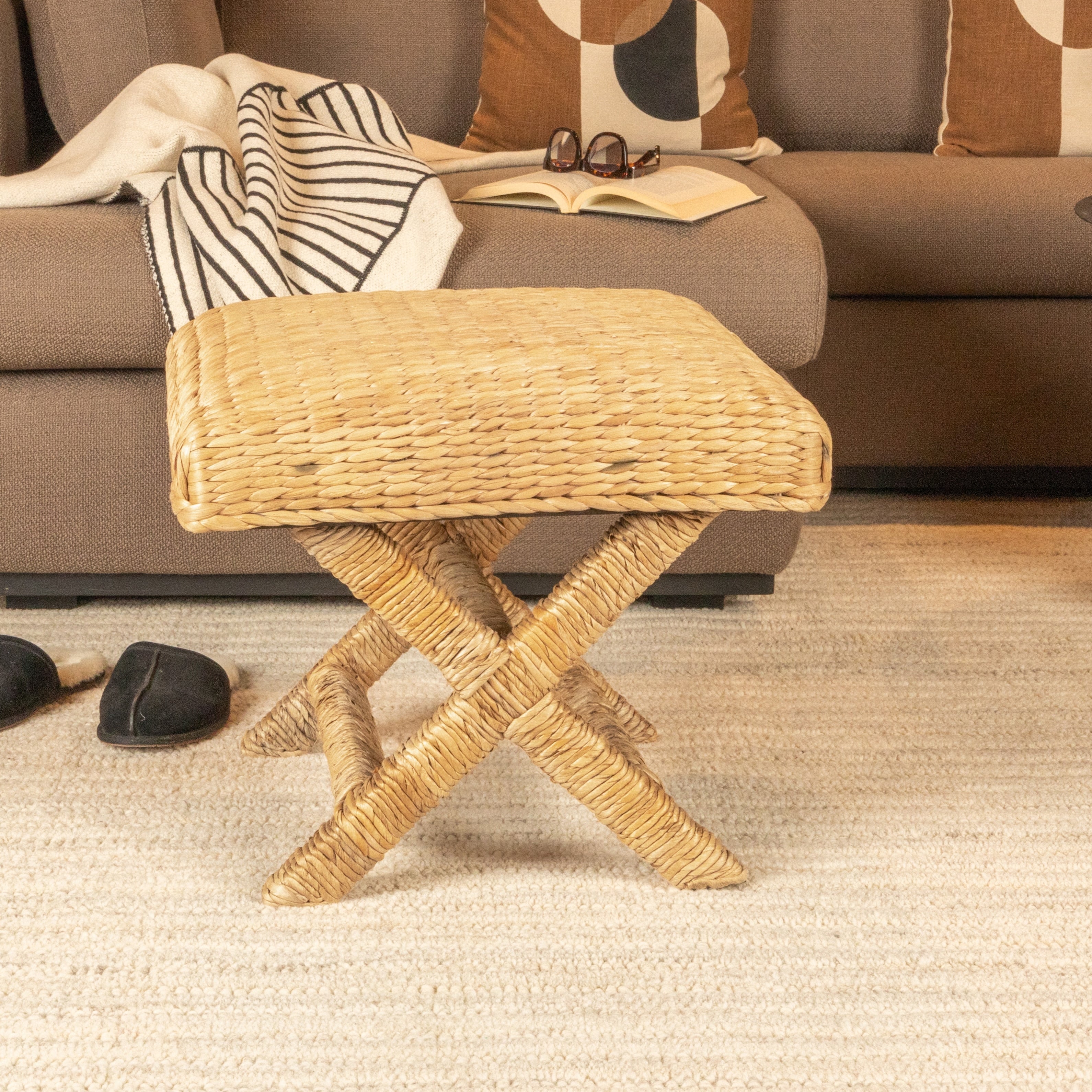 Wood Woven Water Hyacinth Stool