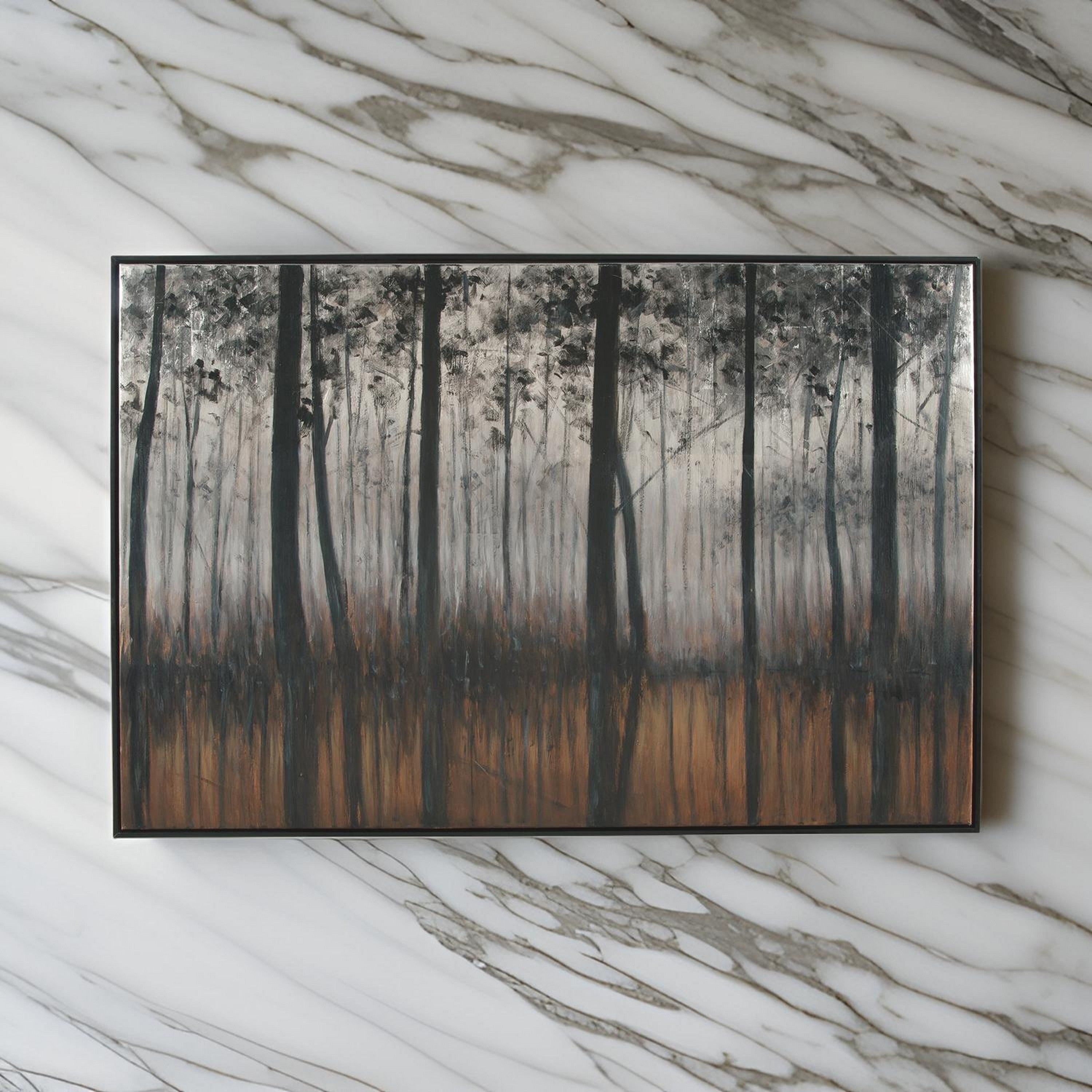Wood And Canvas Forest Wall Art Black Orange And Silver