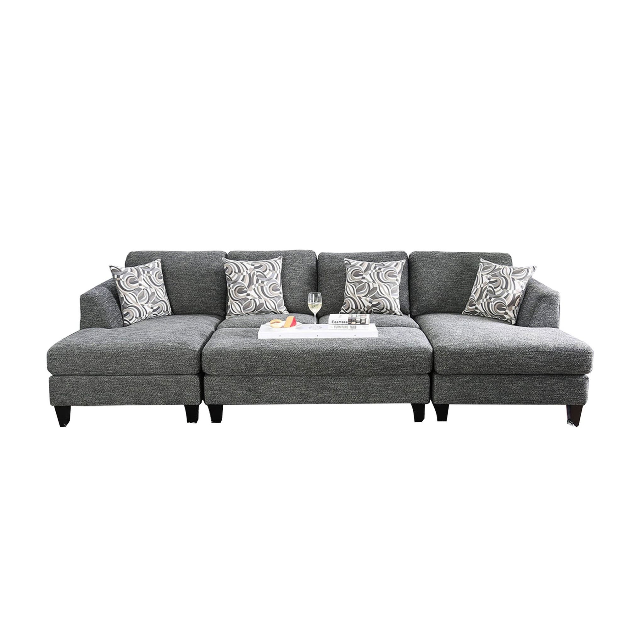Wood And Fabric Sectional Set With Ottoman Set Of 5 Gray