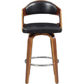 Wood And Faux Leather Black Mid Century 27 Inch Counter Seat Height Swivel Barstool