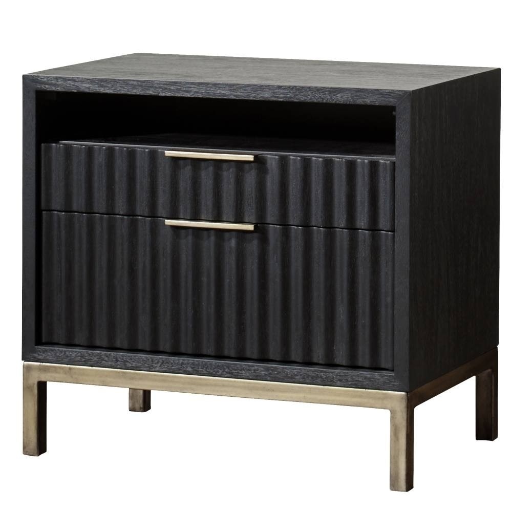 Wood And Metal Nightstand With Scalloped Drawer Fronts Black And Brass