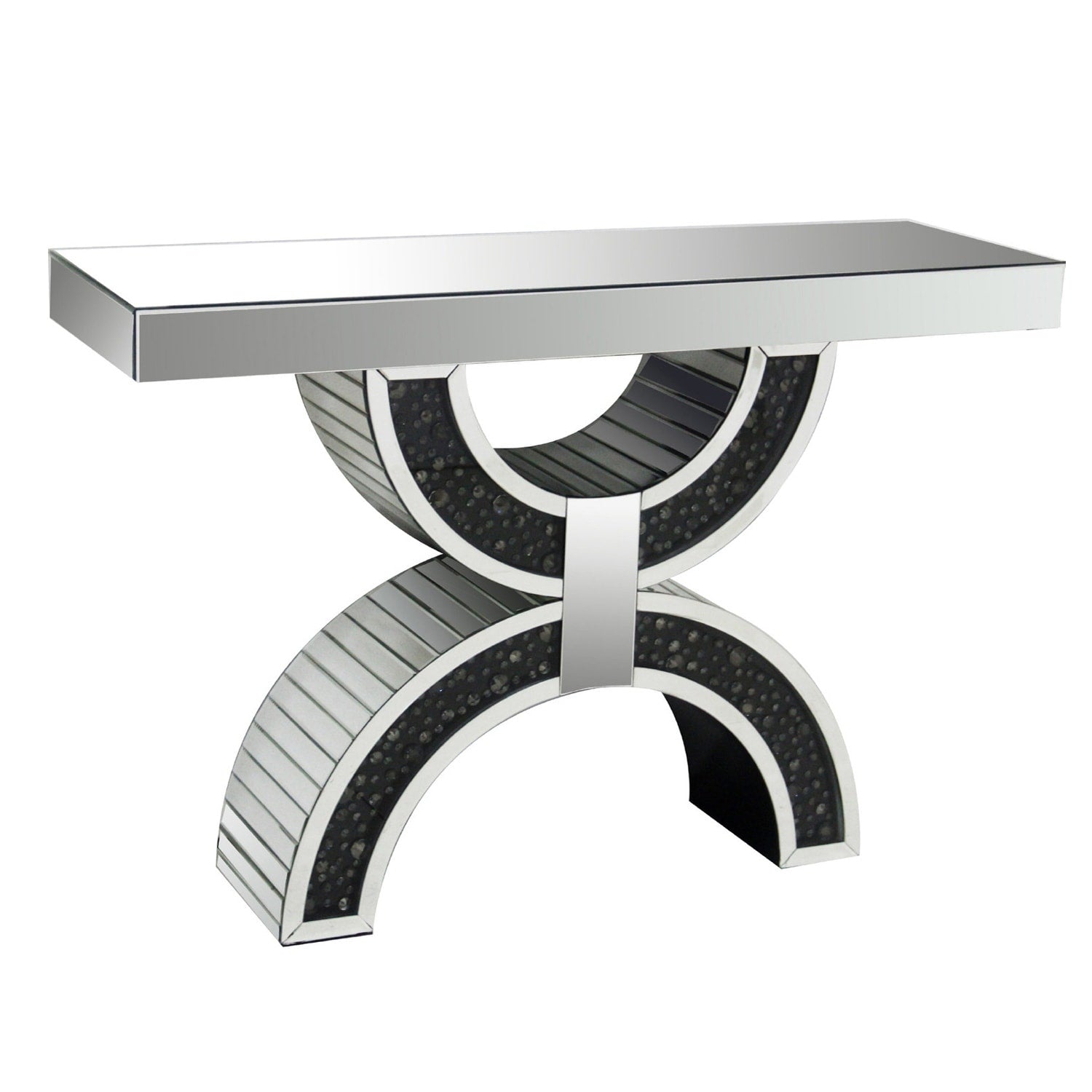 Wood And Mirror Console Table With Geometric Style Base Clear And Black