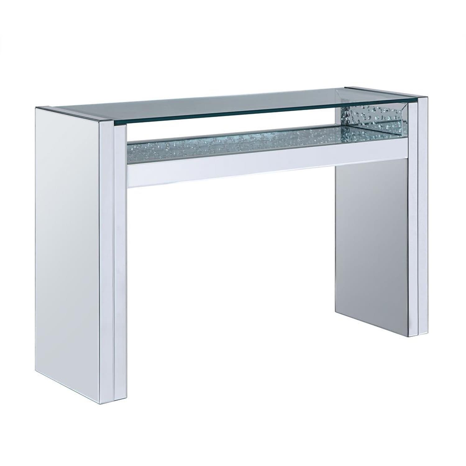 Wood And Mirror Sofa Table With Studded Faux Crystals Clear