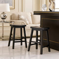 Wooden 24 Counter Height Stool With Saddle Seat Black Set Of 2