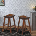 Wooden 24 Counter Height Stool With Saddle Seat Warm Cherry Brown Set Of 2