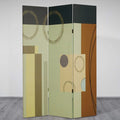 Wooden 3 Panel Canvas Room Divider With Geometric Pattern Multicolor