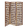 Wooden 3 Panel Room Divider With Interconnected Square Blocks Brown