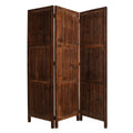 Wooden 3 Panel Room Divider With Plank Pattern Brown