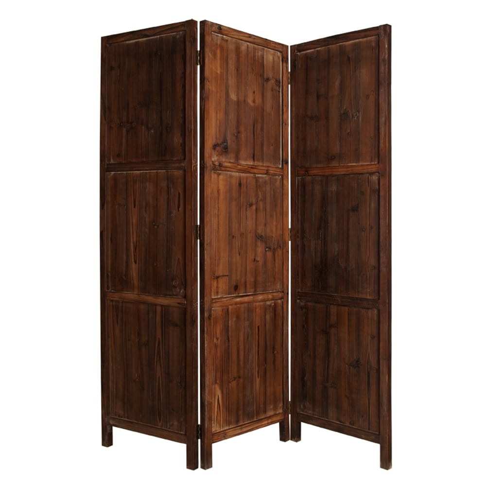 Wooden 3 Panel Room Divider With Plank Pattern Brown