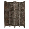 Wooden 4 Panel Foldable Floor Screen With Textured Panels Black
