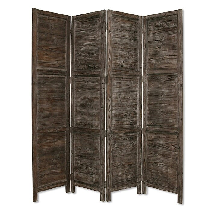 Wooden 4 Panel Foldable Floor Screen With Textured Panels Black