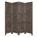 Wooden 4 Panel Foldable Floor Screen With Textured Panels Gray