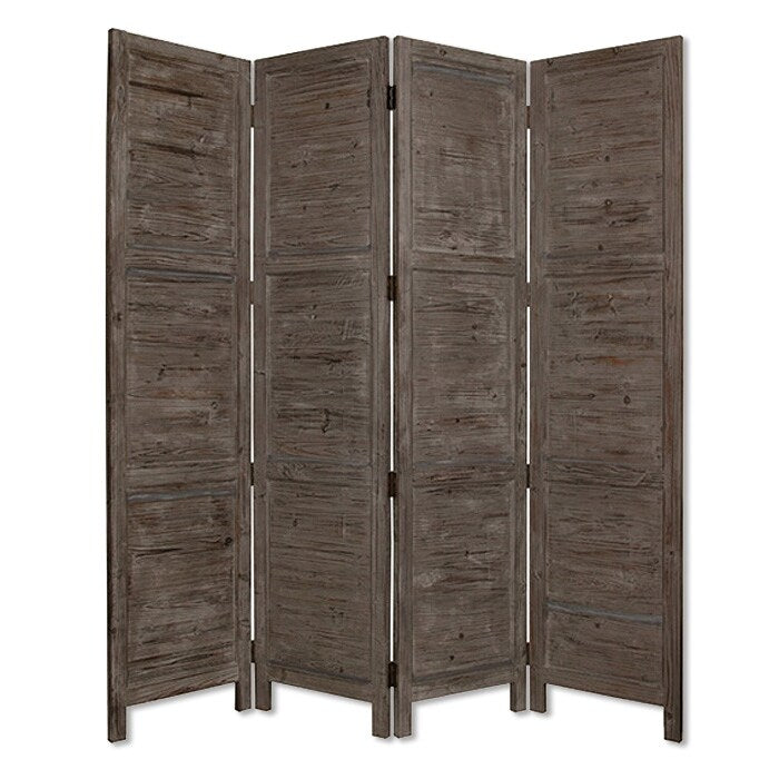 Wooden 4 Panel Foldable Floor Screen With Textured Panels Gray