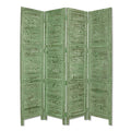 Wooden 4 Panel Foldable Floor Screen With Textured Panels Green