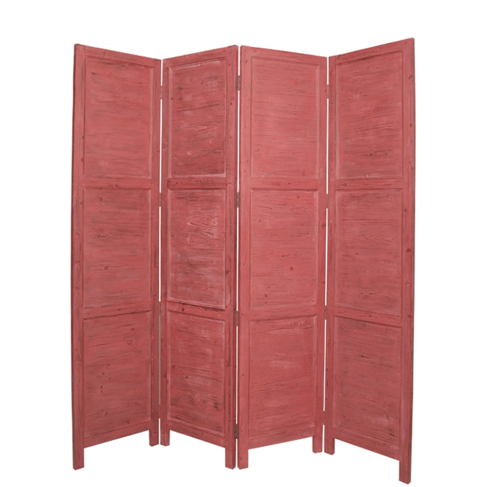 Wooden 4 Panel Foldable Floor Screen With Textured Panels Red
