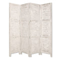 Wooden 4 Panel Foldable Floor Screen With Textured Panels White