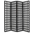 Wooden 4 Panel Foldable Window Pane Screen With Grid Design Black