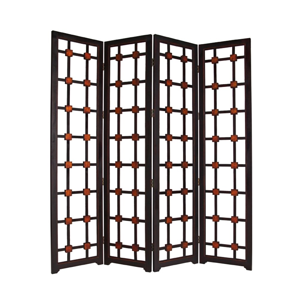 Wooden 4 Panel Screen With Modern Cosmopolitan Design Black And Red
