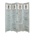 Wooden 4 Panel Screen With Textured Panels And Scrolled Details White