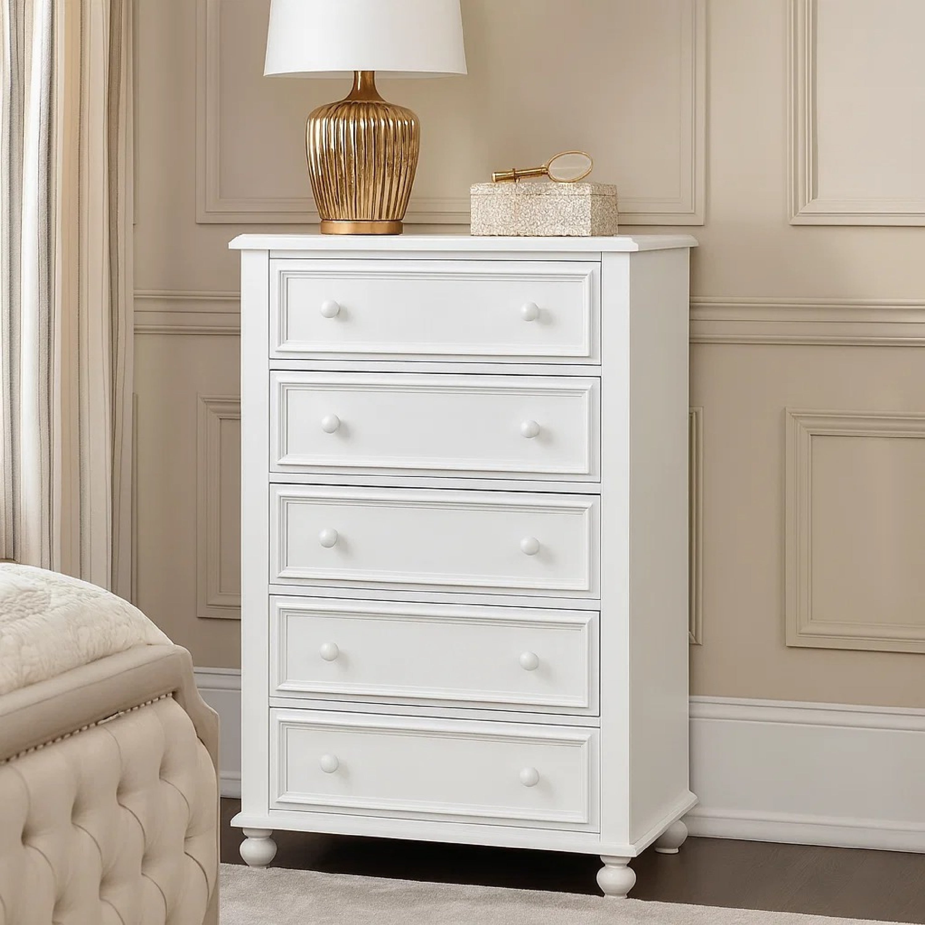 Wooden 5 Drawers Chest White