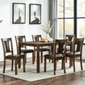 Wooden 7 Piece Rectangular Dining Table Set With 6 Upholstered Chairs For Stylish Dining Experiences