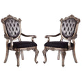 Wooden Arm Chair With Button Tufted Padded Backrest Set Of 2 Silver And Gray