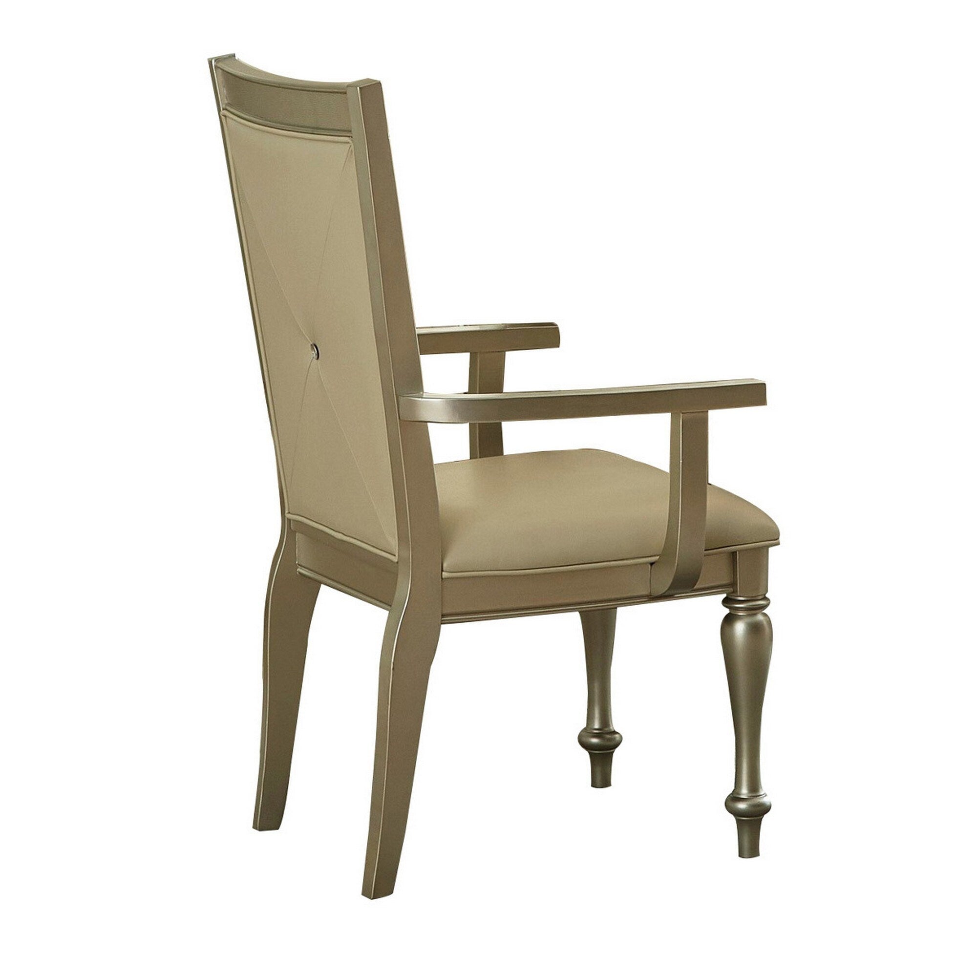 Wooden Arm Chair With Crystal Tufted Leatherette Backrest Gold