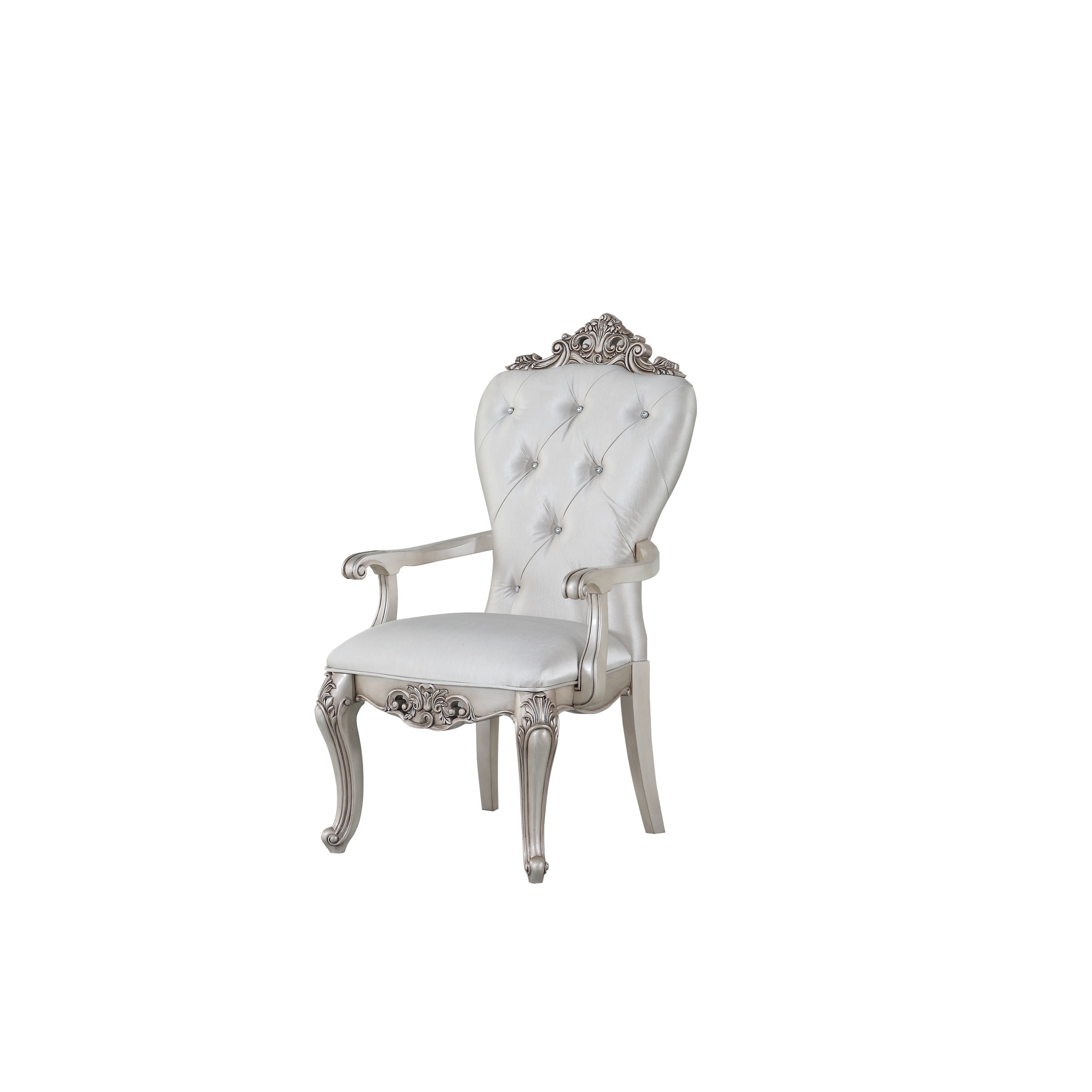 Wooden Arm Chairs With Button Tufting Set Of Two Cream And White
