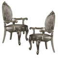 Wooden Arm Chairs With Fabric Upholstered Back And Leatherette Seat Silver Set Of Two