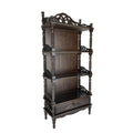 Wooden Bookcase Shelf With Carved Details And Filigree Accents Brown