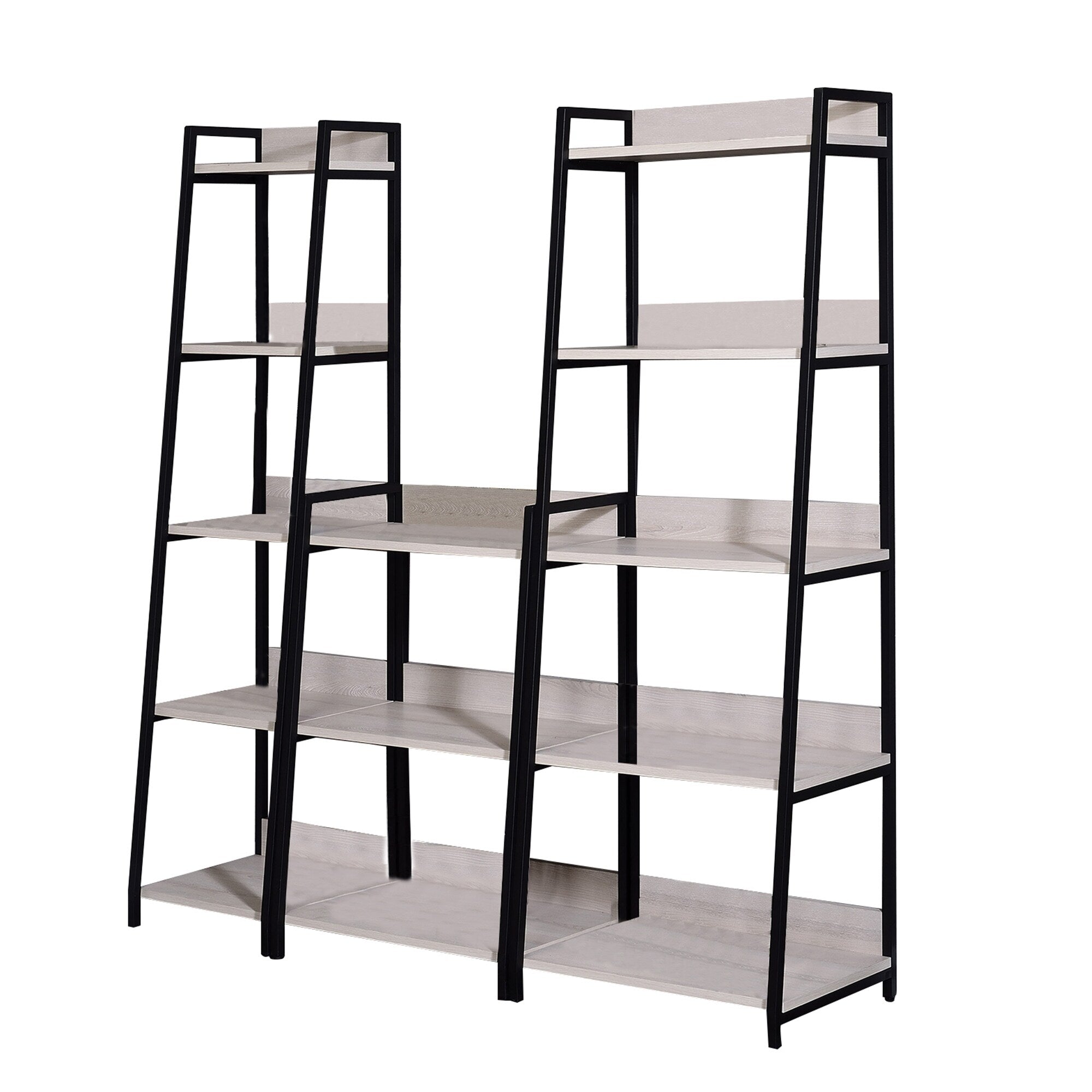Wooden Bookshelf With 5 Open Compartments Washed White And Black