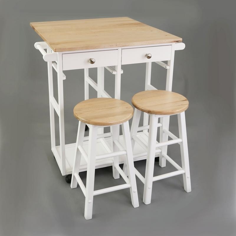 Wooden Breakfast Cart With Drop Leaf Table American Maple Top N A