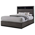 Wooden California King Bed With Bookcase Headboard And Grain Details Gray