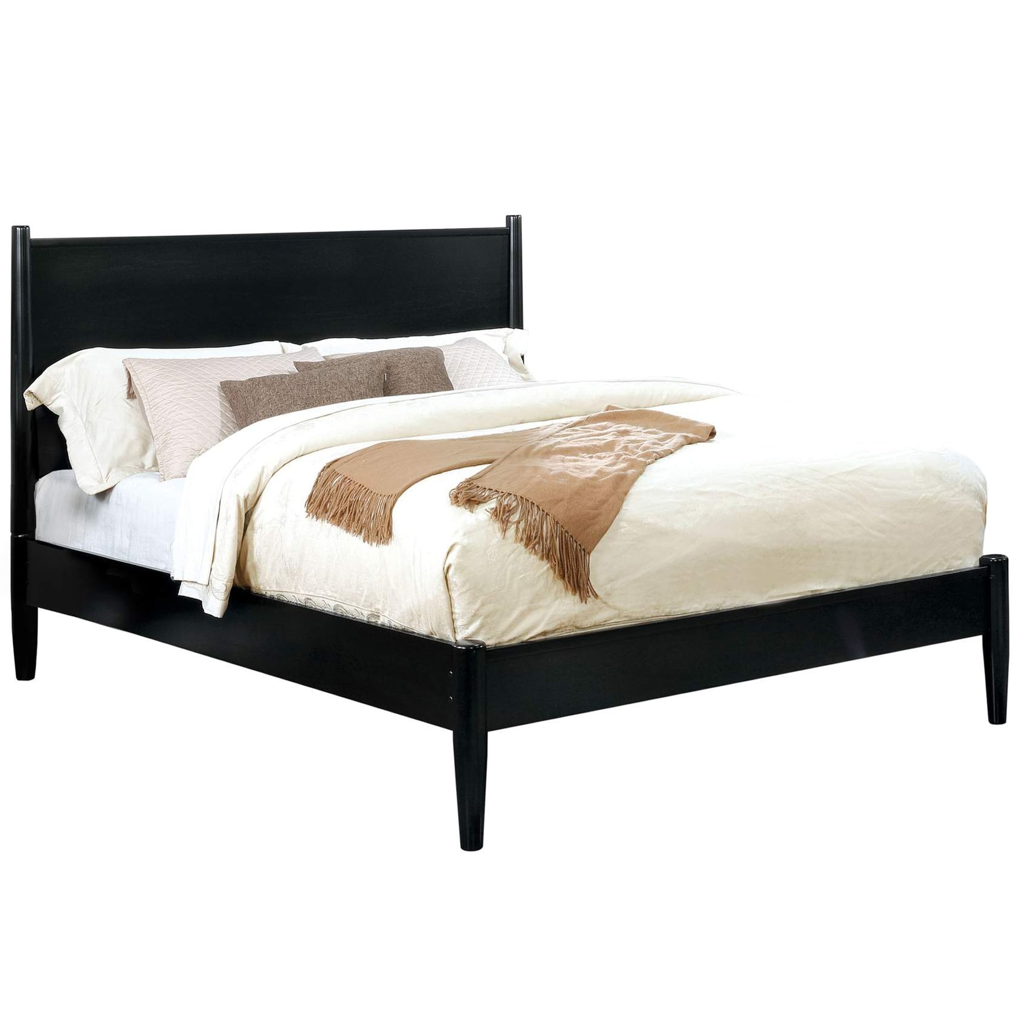 Wooden California King Size Bed With Panel Headboard Black