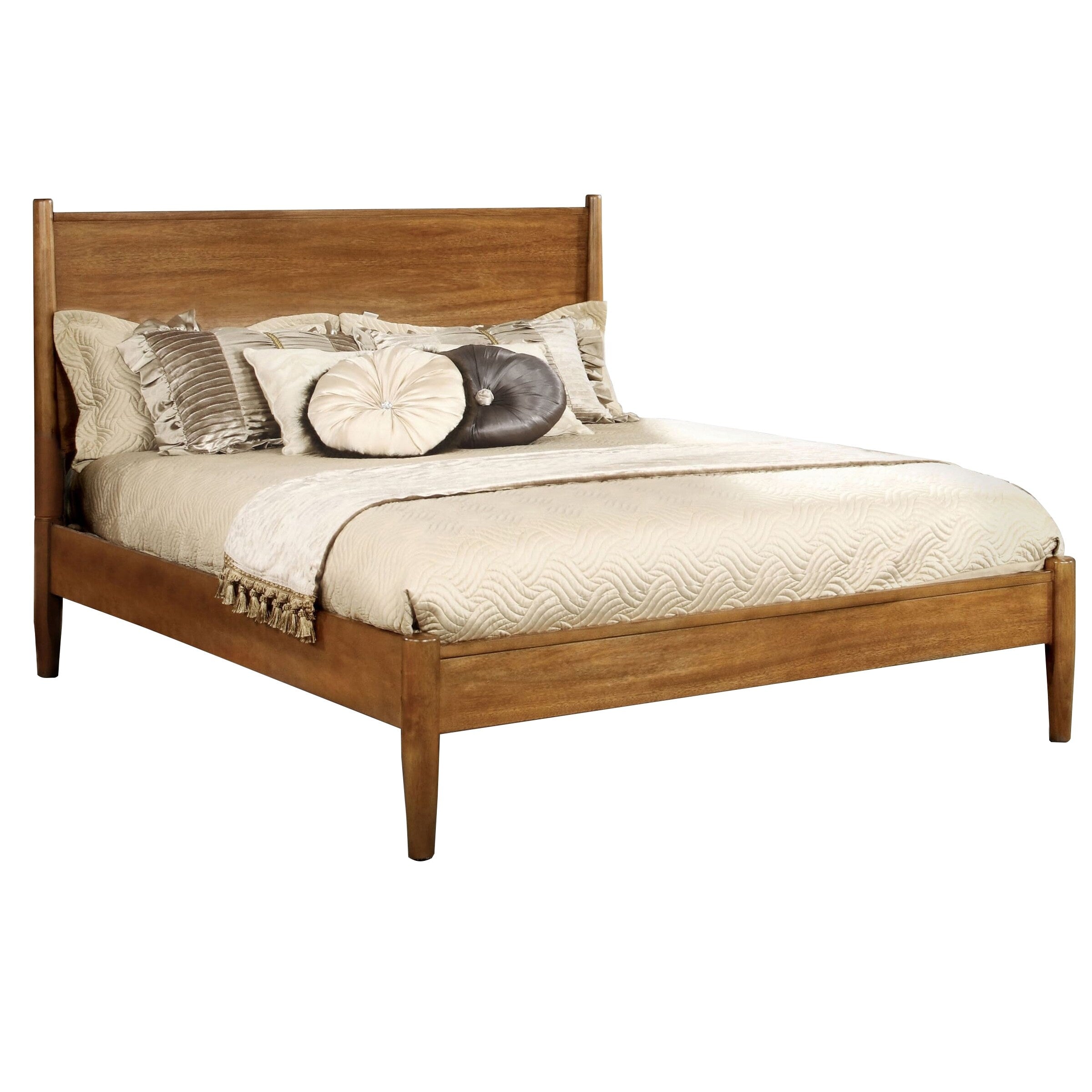 Wooden California King Size Bed With Panel Headboard Gray