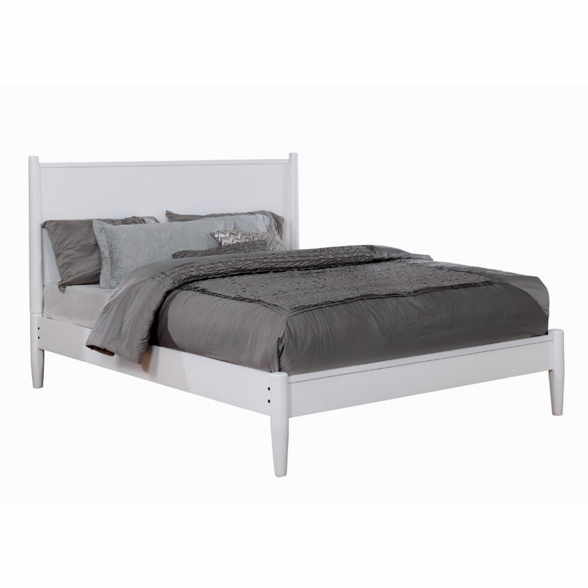 Wooden California King Size Bed With Panel Headboard White