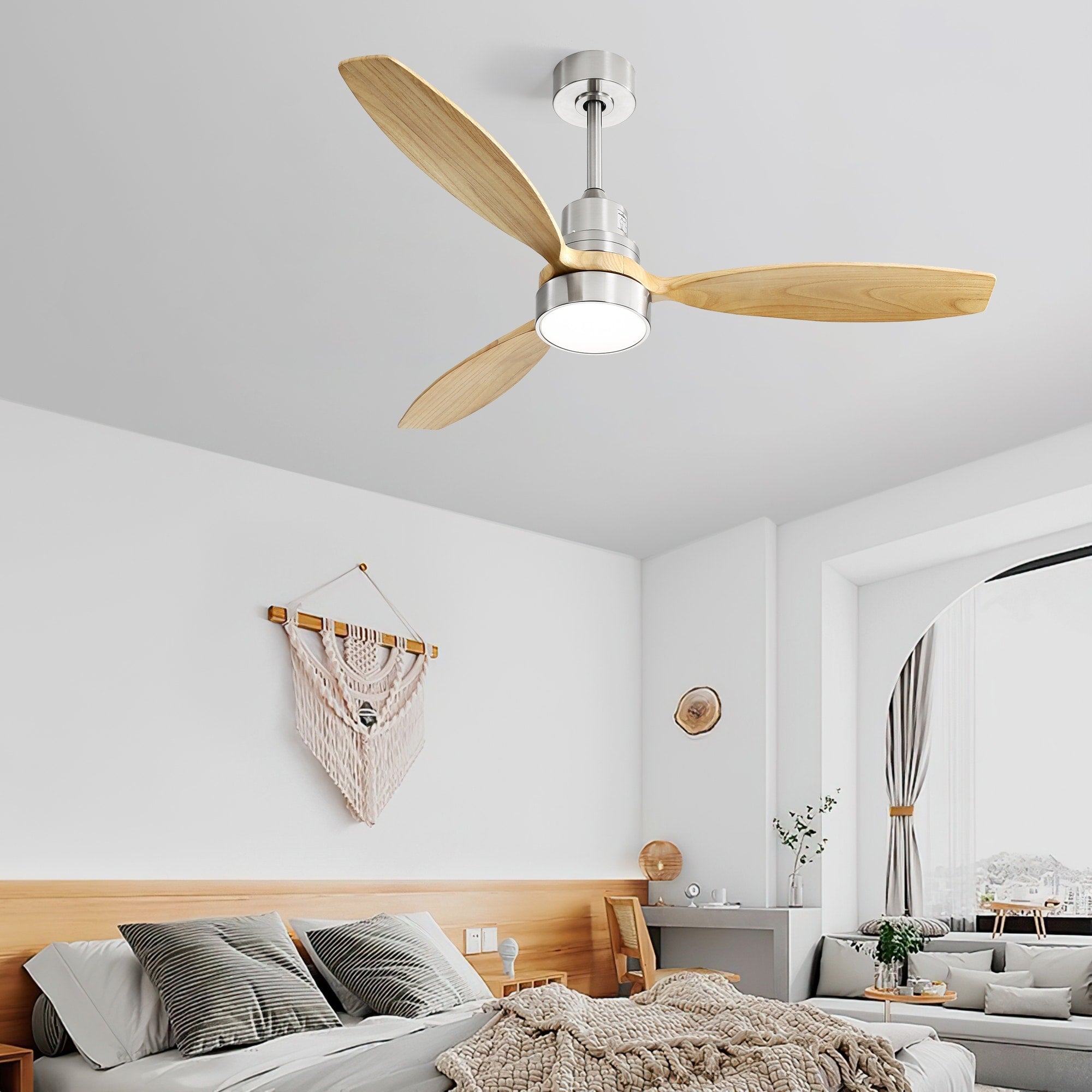 Wooden Ceiling Fan With Dimmable Led Light Remote Control