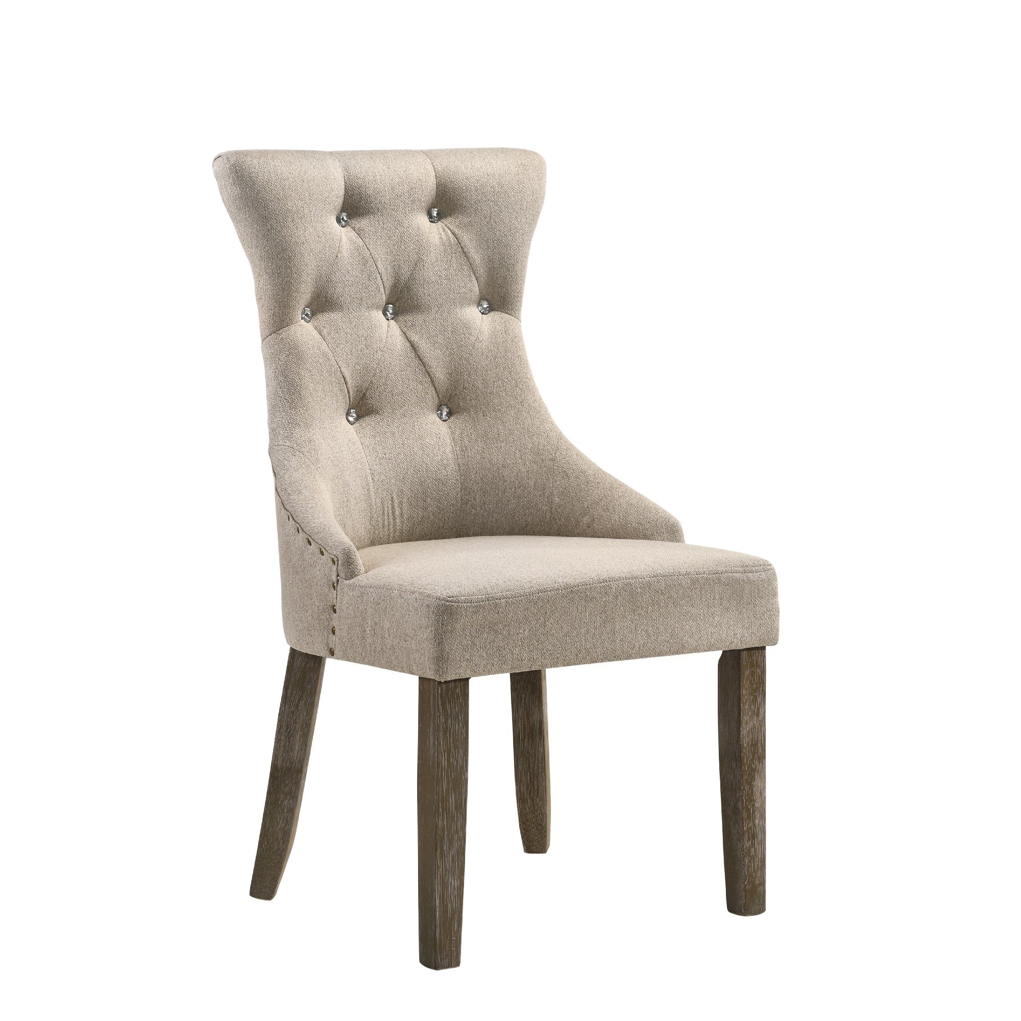Wooden Chair With Fabric Upholstered Seating Set Of 2 Beige And Brown