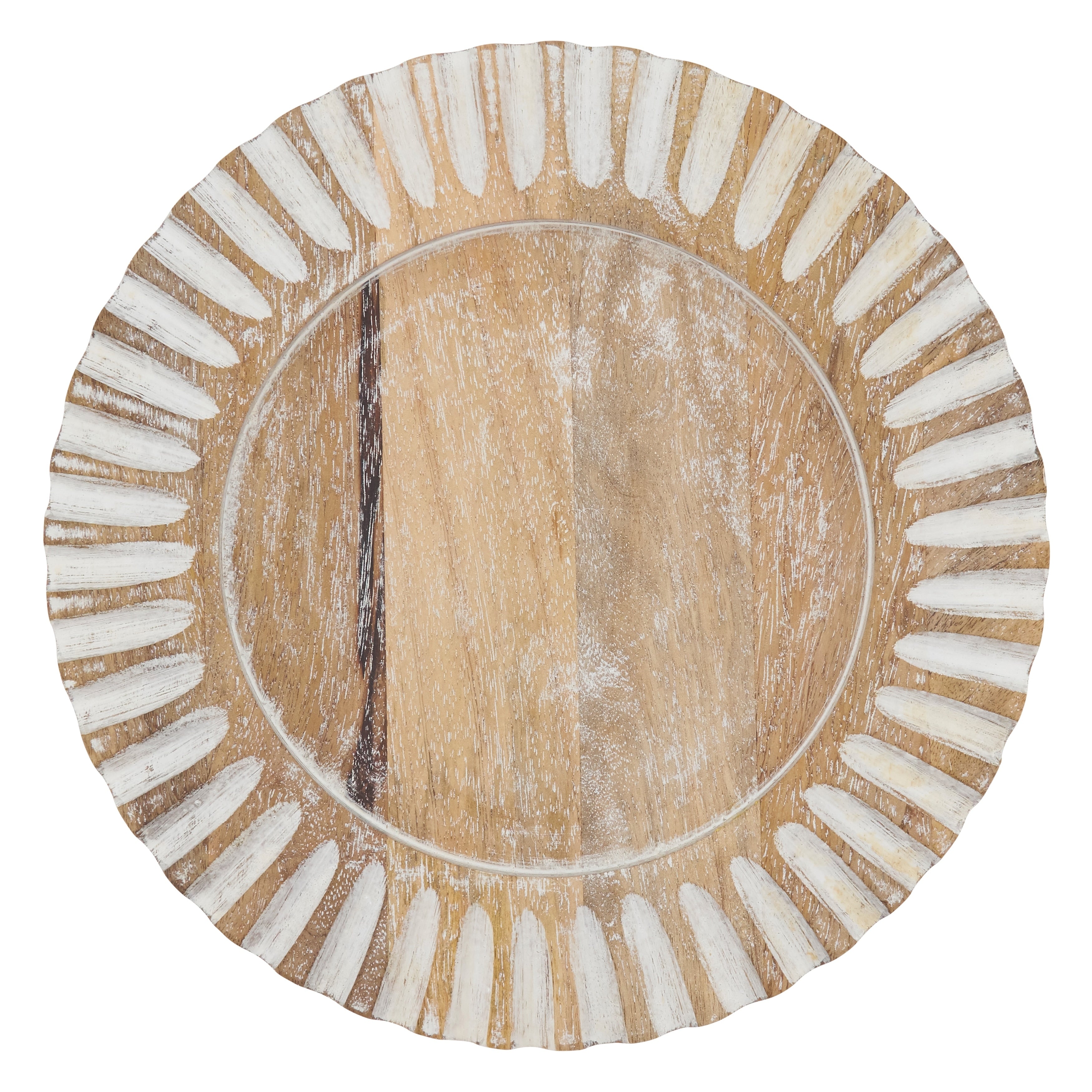Wooden Charger Plates With Ribbed Design Set Of 4
