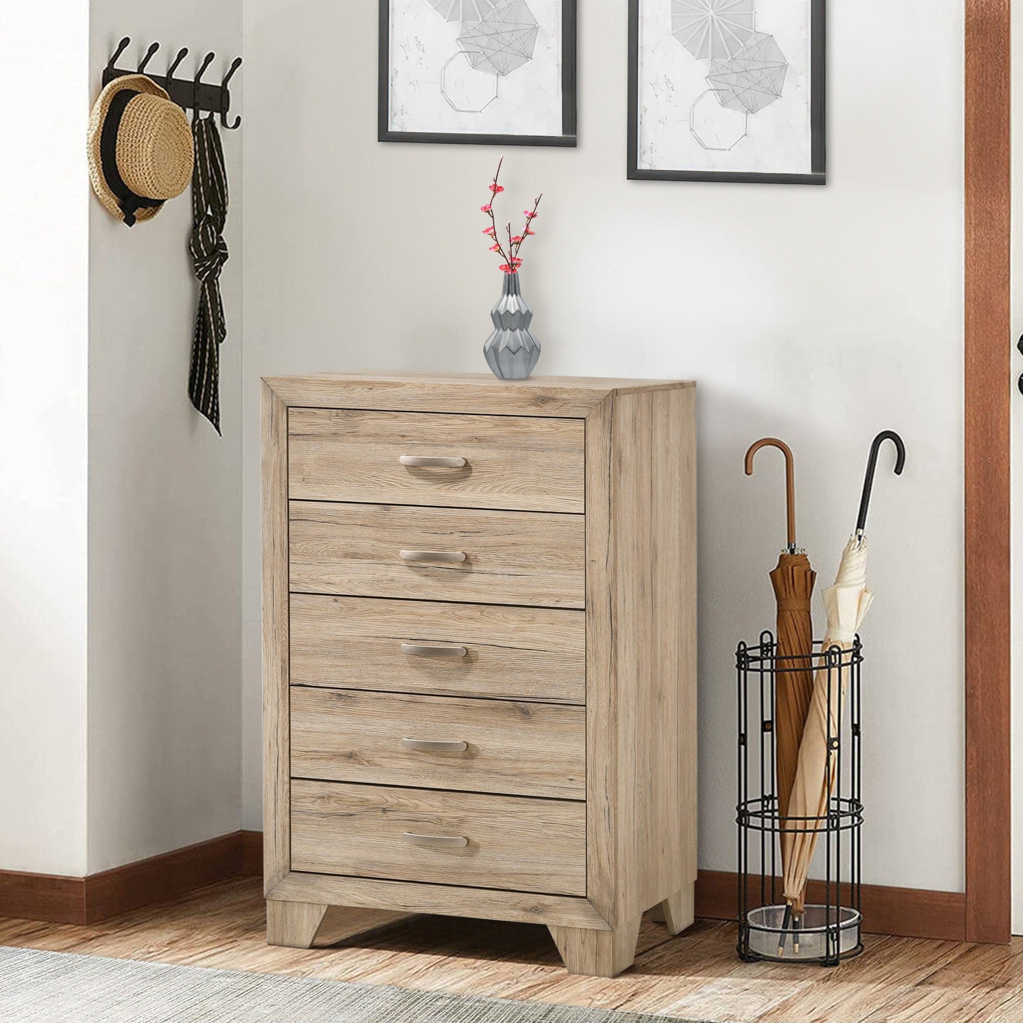 Wooden Chest With 5 Storage Drawers Brown