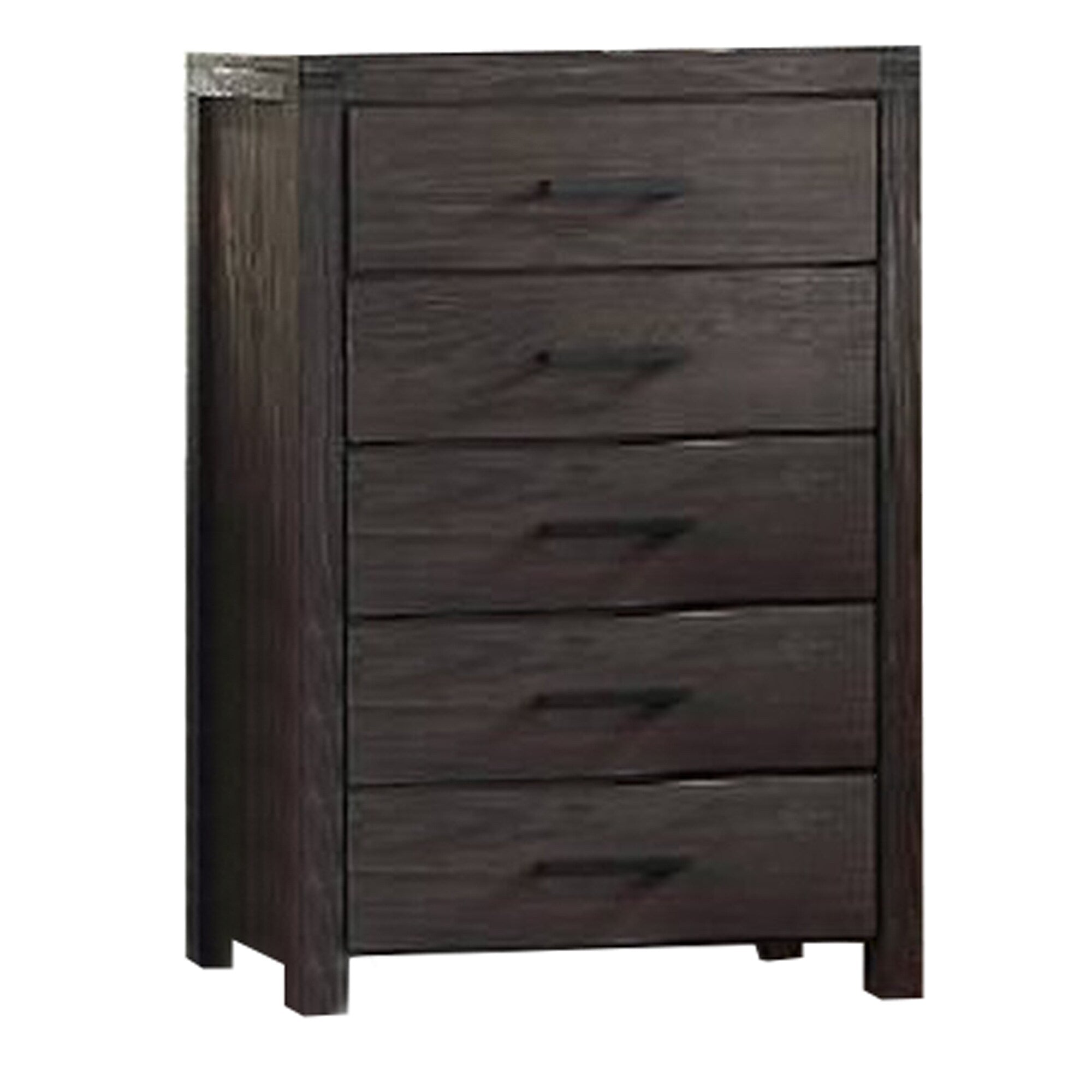 Wooden Chest With Metal Bar Handles And Five Drawers Dark Brown