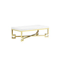 Wooden Coffee Table With Designer Metal Feet And X Crossed Support White And Gold