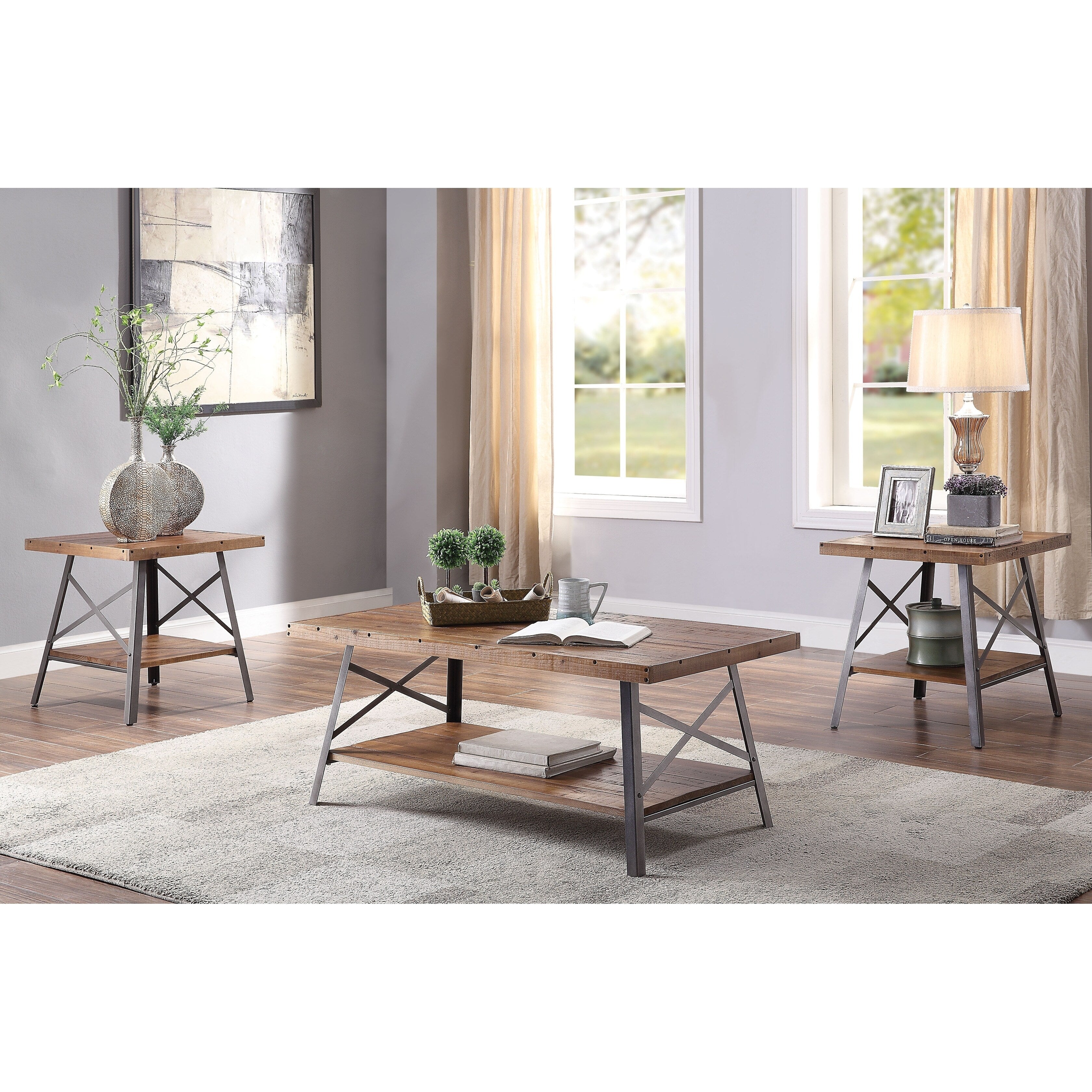 Wooden Coffee Table With X Crossed Metal Sides And Open Shelf Brown And Black