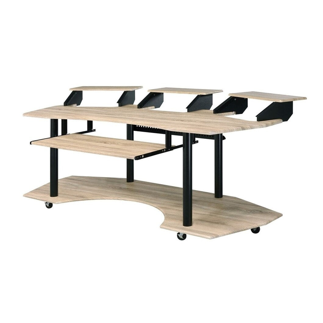Wooden Computer Desk With Keyboard Tray And Open Bottom Shelf Brown