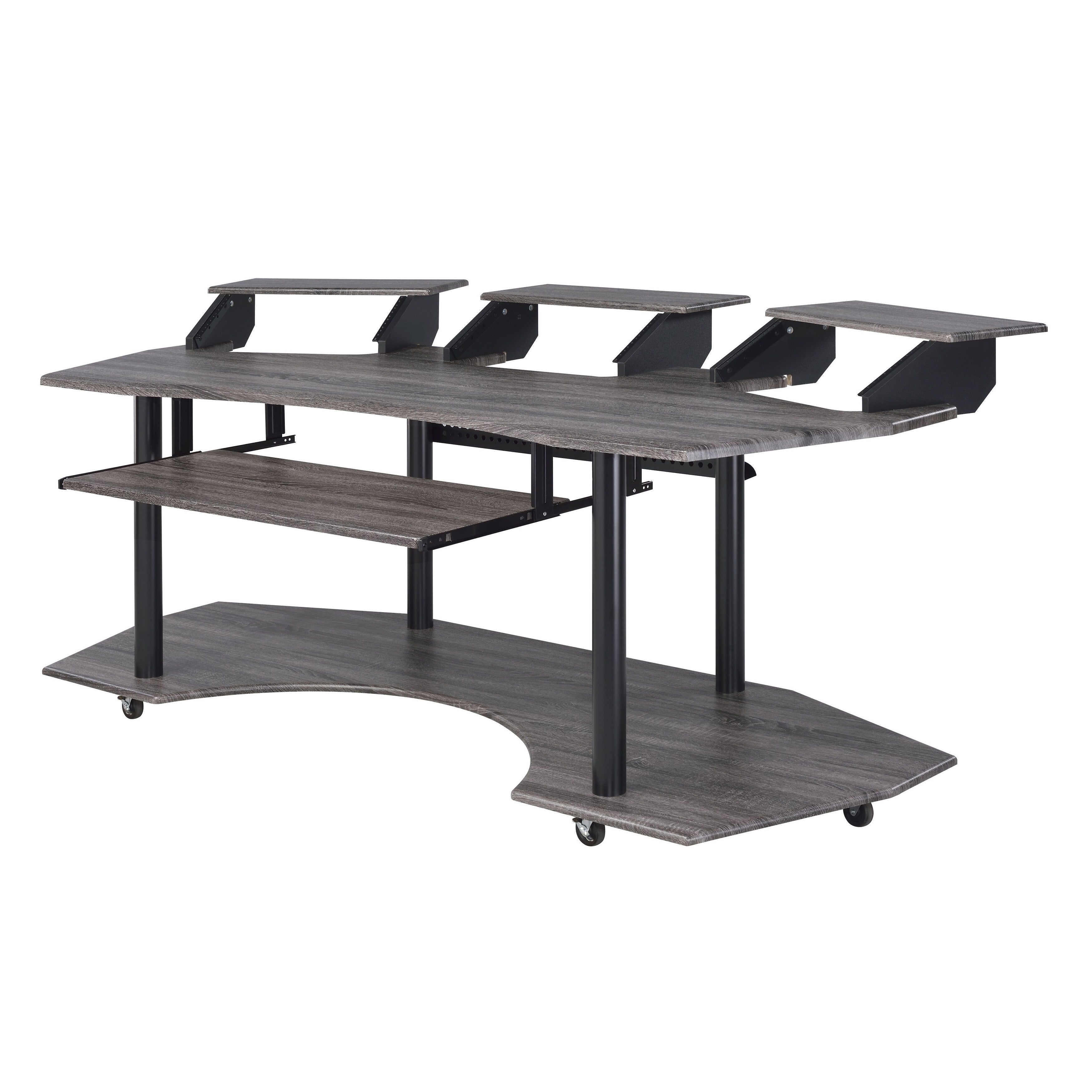 Wooden Computer Desk With Keyboard Tray And Open Bottom Shelf Gray