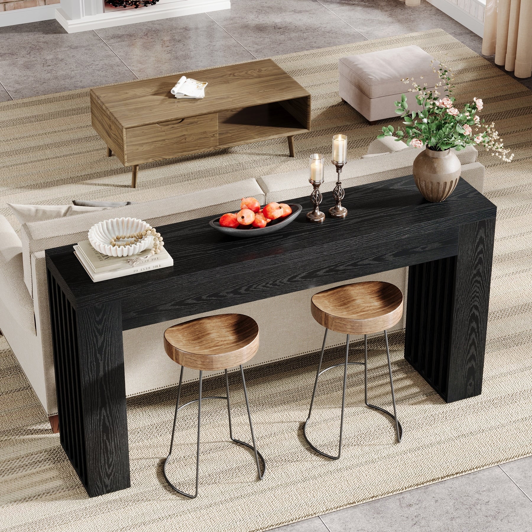 Wooden Console Sofa Table Behind The Couch Accent Entryway Table For Entrance Hallway Living Room
